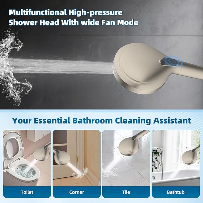 Hibbent All Metal cUPC Certified Shower Head, 12'' High Pressure Rain Shower Head, Handheld Showerhead Combo with 16'' Adjustable Extension Arm, 10 Sprays, 71'' Hose, Showerhead Holder, Brushed Nickel