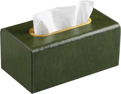 Rectangle Tissue Box Cover for 120-160 Count Box of Tissues, Luxury PU Leather Tissue Holder with Magnetic Closure (Dark Green)