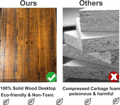 IBF Solid Real Wood Desk, Minimalist 60” Natural Wood Computer Desk, Rustic Desk for Home Office Writing Study, Vintage Industrial Wooden PC Gaming Workstation Computer Table, Brown, 60 Inch
