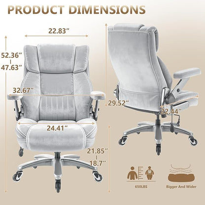 650LBS Fabric Heavy Duty Executive Office Chair with 5D Flip Arms and Pocket Spring Cushion, Ergonomic Big and Tall Desk Chair with Lumbor Support,High Back Cloth Computer Chair (Fabric Grey)