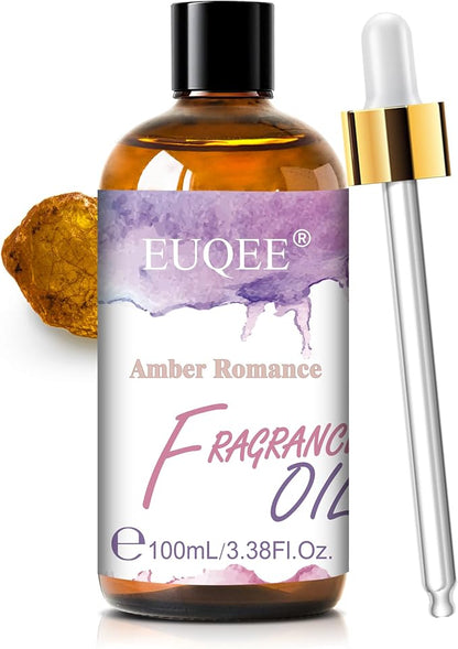 EUQEE Amber Romance Fragrance Oil, 100ml/3.38 Fl Oz Essential Oil for Home, Long Lasting Aromatherapy Oil for Diffuser, Candle Making, Soap Making, Laundry, Home Fragrance Gift