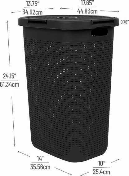 Mind Reader Slim Laundry Hamper with Lid, 60L Tall Clothes Basket, Narrow Tapered Design for Bathrooms, Closets and Laundry Rooms, Plastic, 2 Pack, Black