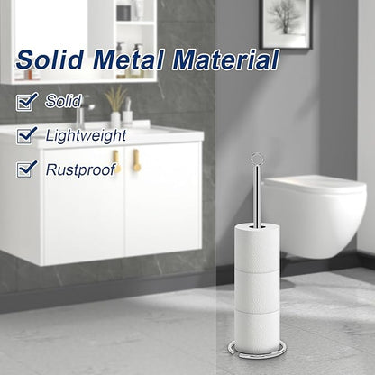 NearMoon Bath Toilet Paper Holder Stand, Freestanding Tissue Paper Storage with Reserve, Space Toilet 4 Rolls Holder for Bathroom/Kitchen Countertop-All Metal (1 Pack, Chrome Finish)