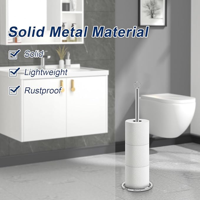 NearMoon Bath Toilet Paper Holder Stand, Freestanding Tissue Paper Storage with Reserve, Space Toilet 4 Rolls Holder for Bathroom/Kitchen Countertop-All Metal (2 Pack, Chrome Finish)