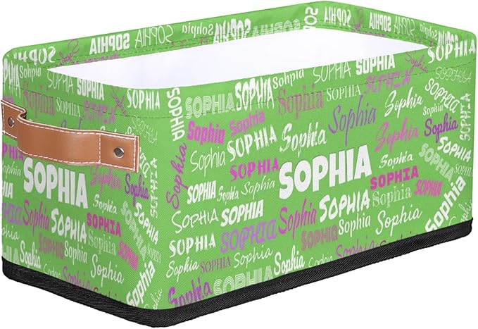 Custom Narrow Storage Basket Name, Personalized Spring Green Organizer Bin for Toys, Books, Clothes, Organizing Small Storage Basket for Bedroom Nursery Livingroom Entryway