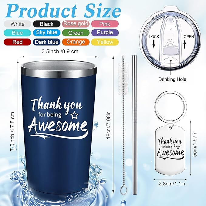 Sieral 48 Pieces Thank You for Being Awesome Tumbler, Thank You Supplies for Women Men 20oz Insulated Stainless Steel Travel Tumbler with Lid and Straw Appreciation Gift with Keychain (Multicolor)
