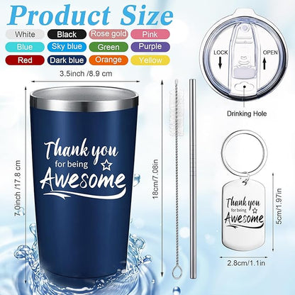 Sieral 48 Pieces Thank You for Being Awesome Tumbler, Thank You Supplies for Women Men 20oz Insulated Stainless Steel Travel Tumbler with Lid and Straw Appreciation Gift with Keychain (Multicolor)