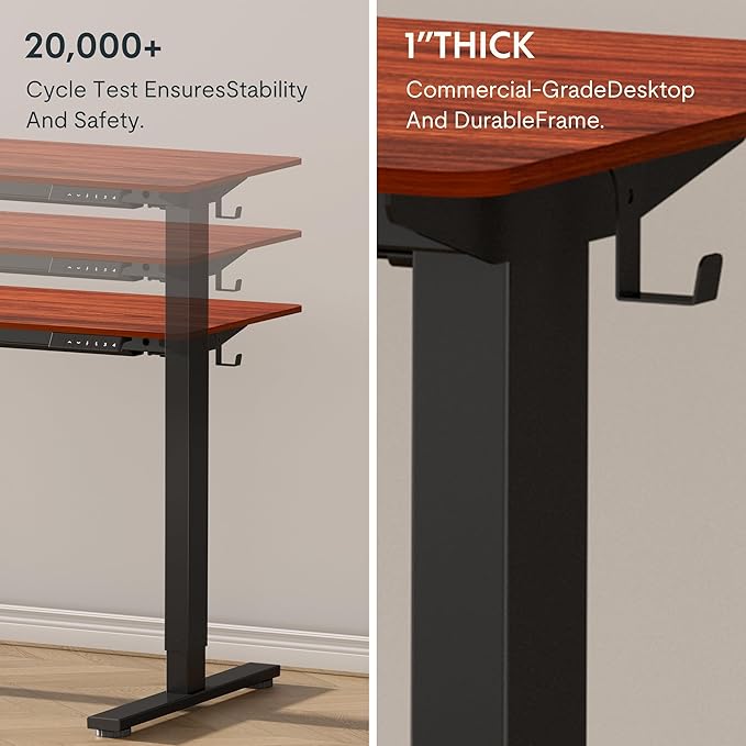 FLEXISPOT EN1 One-Piece Standing Desk with 1-Inch Thick Desktop, 48"x30" Electric Height Adjustable Desk for Home Office & Multi-Device Workstations, Mahogany