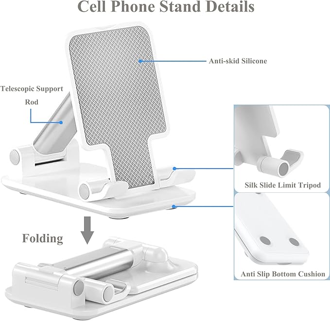 Meetuo 2 Pcs Cell Phone Stand, Adjustable Angle Height Phone Stand for Desk, Fully Foldable/Portable Phone Holder, Compatible with iPhone 17/16/15/14/13/12/Smartphones