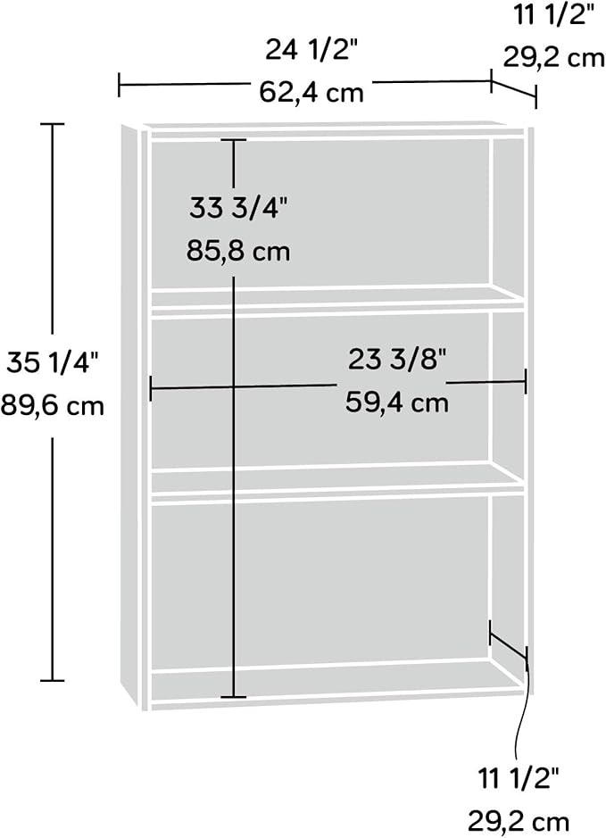 Sauder Beginnings 3-Shelf Bookcase, Bookshelf with Adjustable Storage Shelves, in Med Wood Finish