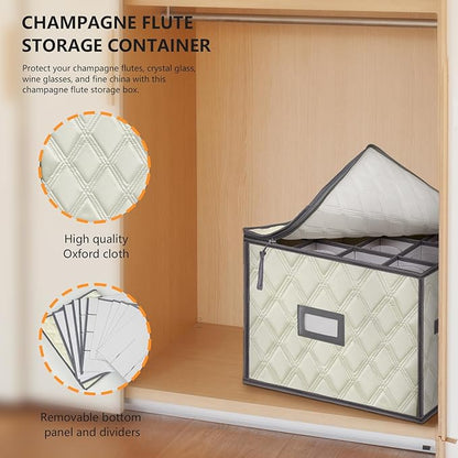Champagne Flute Storage Box,Quilted Stemware Storage Box Shell, Stackable Champagne Glass Container,Wine Glass, Crystal Glassware, Drinkware Case for Moving Transport