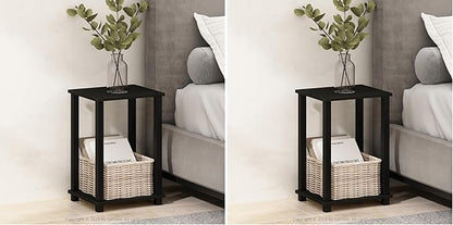 Furinno Simplistic Compact Bedside Table, Nightstand, Espresso/Black (Pack of 2)