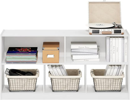 Furinno DALY Book Shelf, 5-Cube Bookshelf, Horizontal Cube Storage Organizer Bookcasde, 10.9 x 47.2 x 23.6, for Living Room, Bedroom, Home Office, White