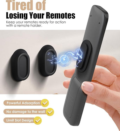 5 Pack Magnetic Remote Control Holder Wall Mount, Upgraded No Drill Self-Adhesive Organizer TV Remote Holder for Bed, Fan, RV Accessories (Black)