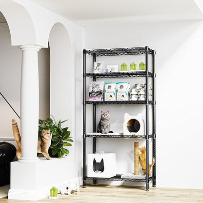 M MZG 1250 lbs 5 Tier Shelf Metal Storage Shelves Shelving Wire Rack Heavy Duty Closet Organizers for Garage Kitchen Bathroom Laundry Black 13.8" D x 35.4" W x 68.5" H