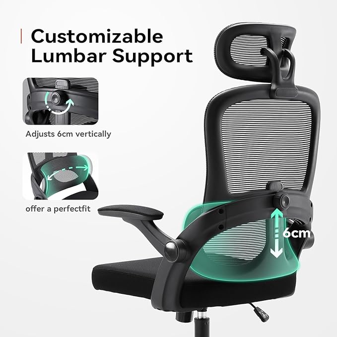 SIHOO Ergonomic Office Chair, Adjustable Lumbar Support, 110-130° Tilt, 3D Armrests, Rolling Computer Desk Chair with Headrest Black