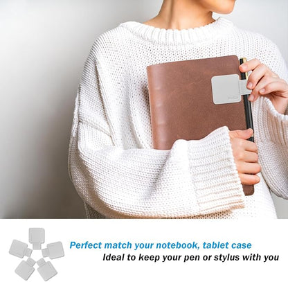 ProCase (5 Pack) Pen Loop Holder for Notebooks Journals Planners Tablet Case, Self Adhesive Leather Pencil Holder with Elastic Loop for Pens, Apple Pencil, Stylus Pen -Silver