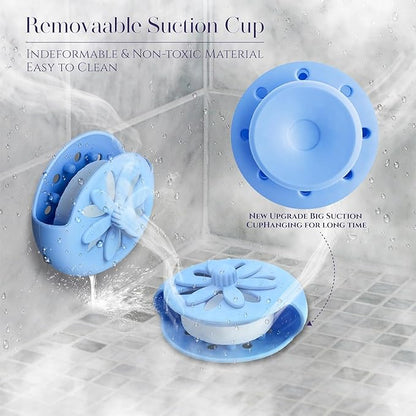 Shower Steamers Tray Blue- Upgrade Shower Steamer Holder Dish with Big Suction Cup, Long Lasting Bath Bombs Shower Accessories, Aromatherapy Diffuser Containers for Bathroom Bedroom Car Yoga Decor
