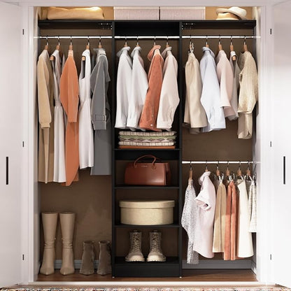 Cyclysio 4FT Small Closet System, 80"H Closet Organizer System with 4 Closets Rods & 3 Shelves, 48" Closets Organizers and Storage for Small Bedrooms, Laundry Rooms, Cloakrooms, Black