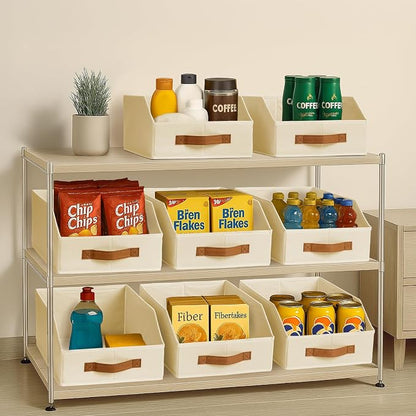Homsorout Fabric Storage Bins for Organizing - 4 Pack Large Trapezoid Collapsible Storage Bins with Front Handle, Closet Organizers and Storage for Bedroom, Home Shelves, Small Spaces, Beige