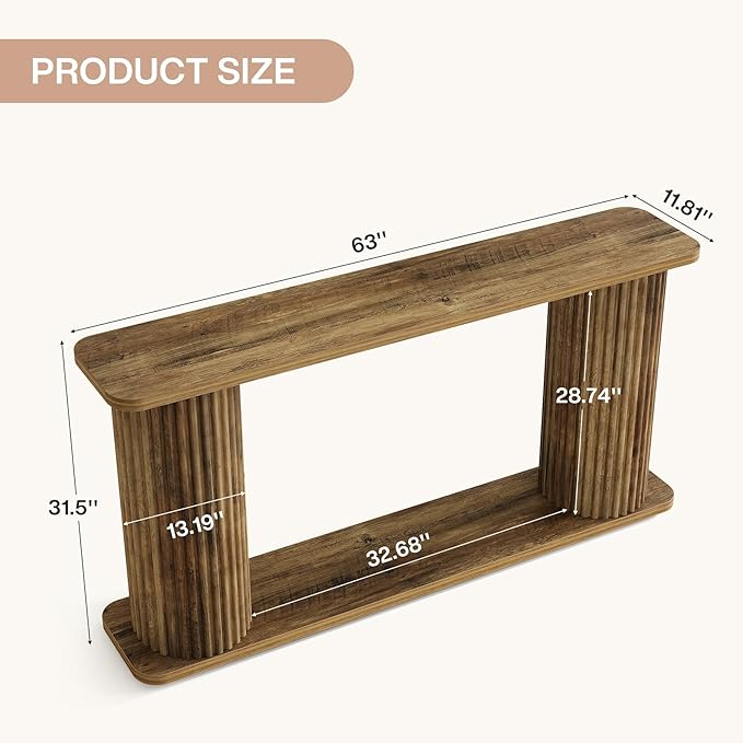 Tribesigns 63" Long Console Table, Mid Century Modern Behind Couch Sofa Table with Shelves, 2-Tier Entryway Table for Hallway, Entrance, Foyer, Living Room