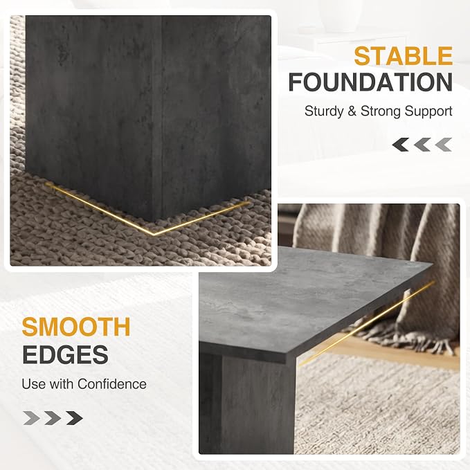 HNY Coffee Table and End Table Set of 2 Modern Square Nesting Coffee Table Grey Wooden Side Table Concrete Texture Finish for Living Room, Reception Room, Home Office,Industrial Minimalist