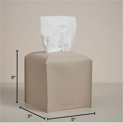 OLETHA Square Tissue Box Cover - Aesthetic Desk Decor for Room, Home & Office - Tissues Cube Boxes Holder - Light Taupe, Set of 2