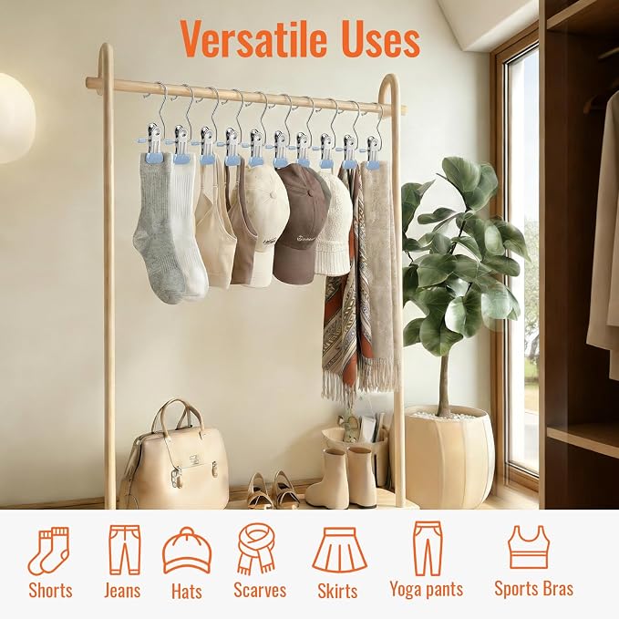 30 Pack Pants Hangers with Clip, Legging Organizer for Closet, Yoga Pants Hangers, Space Saving Hanging Closet Organizer and Storage for Socks, Panties, Underwear, Pants and Jeans (Light Blue)