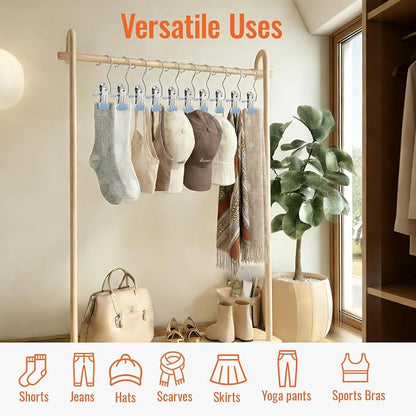 30 Pack Pants Hangers with Clip, Legging Organizer for Closet, Yoga Pants Hangers, Space Saving Hanging Closet Organizer and Storage for Socks, Panties, Underwear, Pants and Jeans (Light Blue)