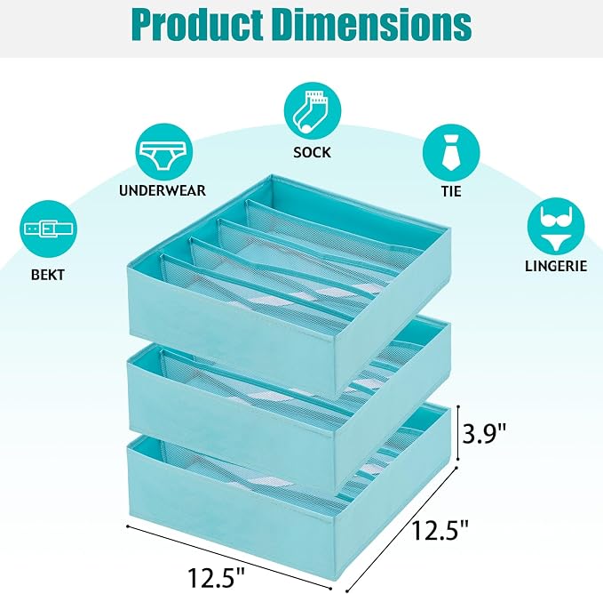 Bra Storage Drawers Organizer for Clothing Underwear Drawer Organizer Dividers Foldable Storage Cube Bins for Bra,Socks, Underwear,3 Pack （Light Green）