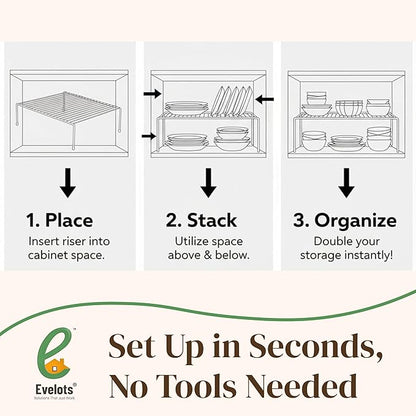 Evelots Kitchen Cabinet Wire Shelf Organizer/Rack - 4 Pack Sturdy Metal Shelf Risers - Double Your Counter Space - Great for Kitchen, Freezer, Pantry and Bathroom - Rustproof - Black