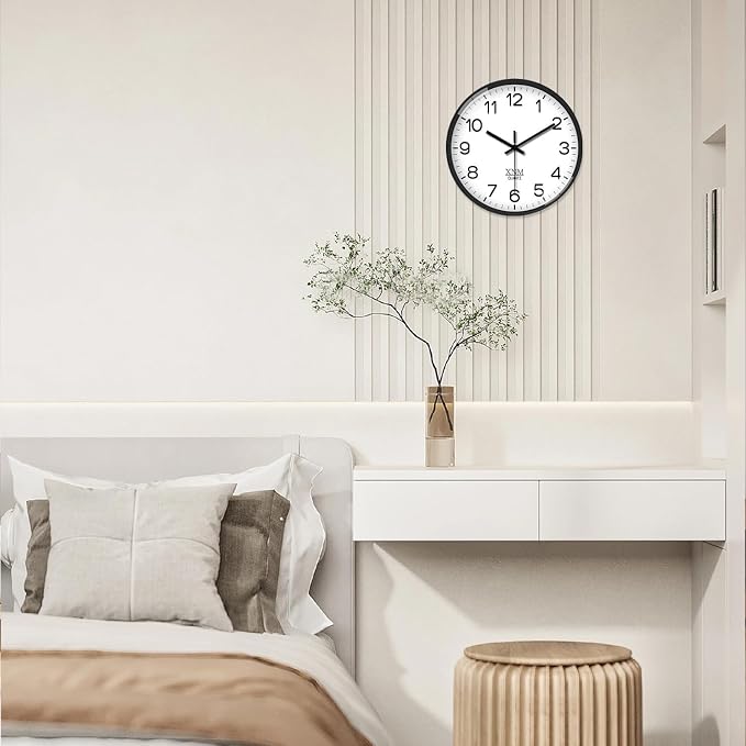 XNM 8 Inch Small White Classic Wall Clock for Living Room Bedroom Kitchen Analog Modern Clocks Battery Operated Minimalist Silent Wall Clock Non Ticking