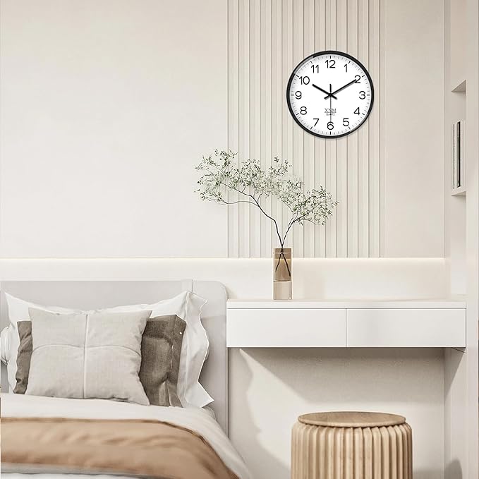 XNM Small Wall Clock Modern Wall Clocks Battery Operated 10 Inch Silent Non Ticking Classic Analog Wall Clocks for Living Room Kitchen Bedroom Decor