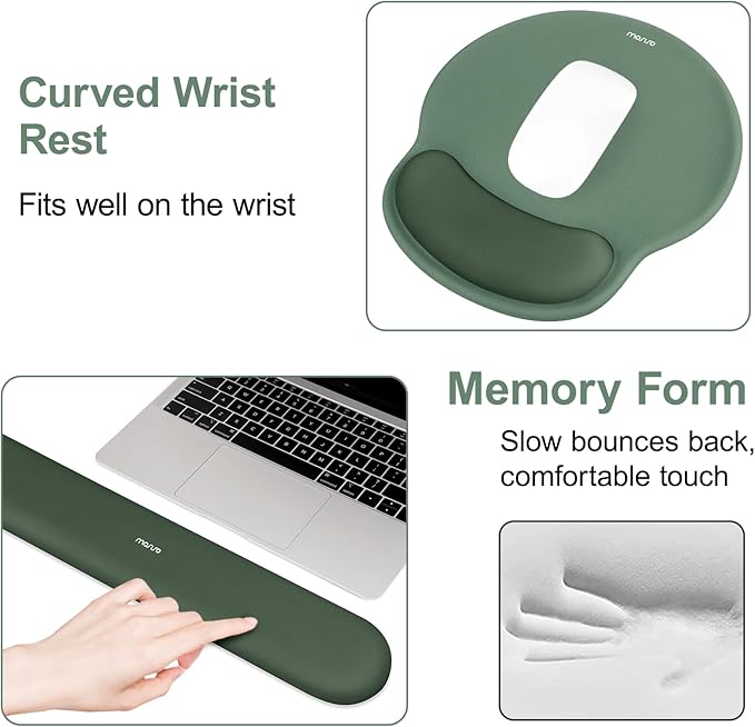 MOSISO Wrist Rest Support for Mouse Pad&Keyboard Set, Circle Curved Ergonomic Mousepad&Coaster Non-Slip Base Home/Office Pain Relief&Easy Typing Pad with Soft Cloth&Silicone Lining, Midnight Green