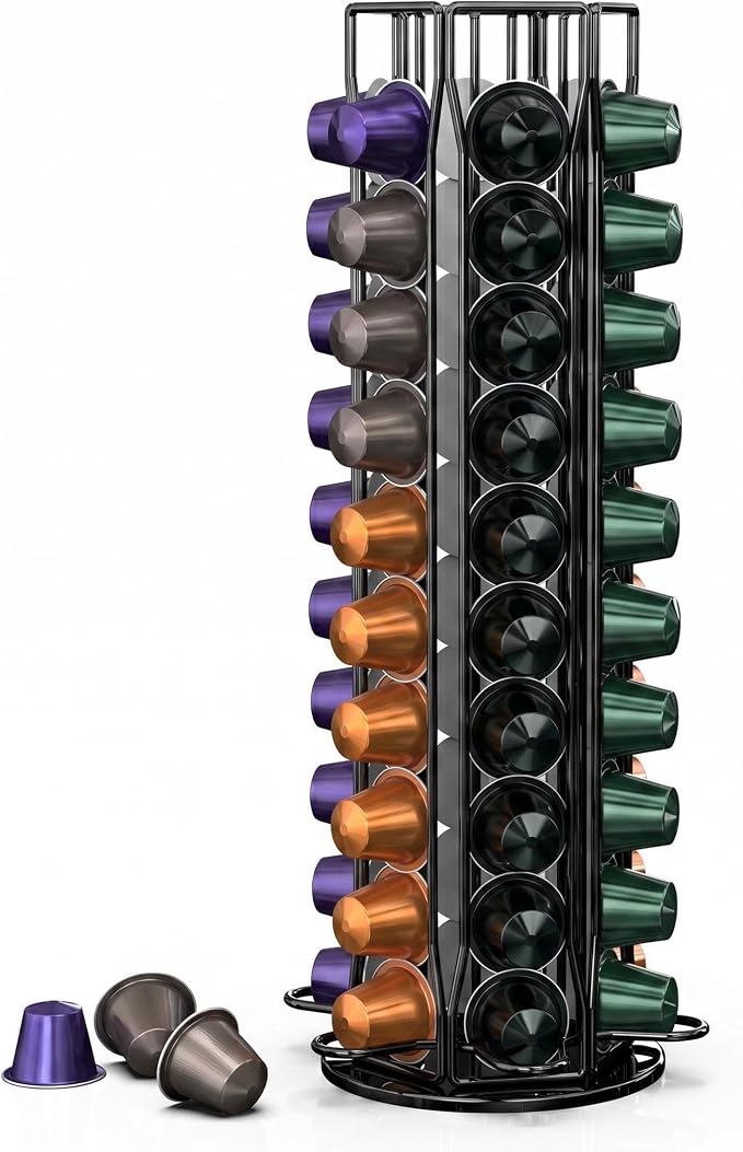 Coffee Pod Holder for Nespresso OriginalLine, Coffee Pod Storage Organizer 360 Degree Rotatable Capsules Carousel for Nespresso, for Home Bar Countertop (60 pods)