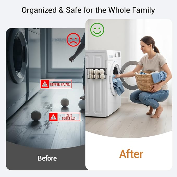 2-Pack Magnetic Laundry Basket, Dryer Ball Holder Lint Bin for Laundry Room | Magnetic Metal Laundry Storage