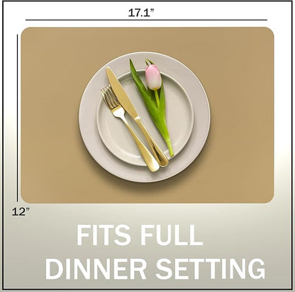 More Décor Faux Leather Placemats Set of 6 for Dining Table – Waterproof, Wipeable, Washable, Stain & Heat Resistant, Non-Slip Table Mats – 12 X 17 Inch, (Solid Beige 6)