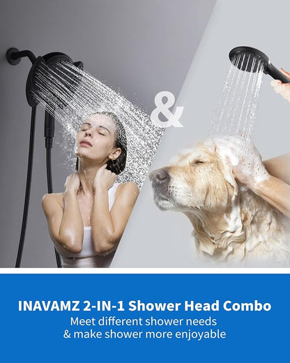 INAVAMZ Shower Head with Handheld High Pressure: Hand Held Shower Head & Rain Shower Head 2-IN-1 Shower Head with 59" Rotatable Stainless Steel Hose, Shower Trim Systems, Black 2.5 GPM 23233