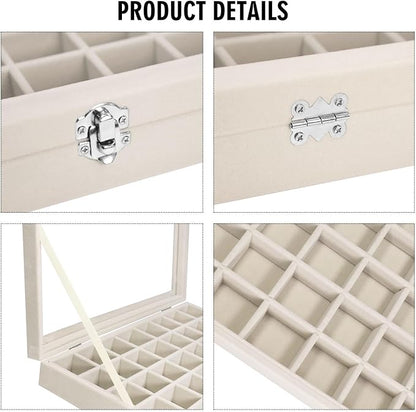 Vicoter Velvet Jewelry Tray 48 Compartments Jewelry Display Organizer with Transparent Cover Rings, Earrings, Necklaces, Pendants Storage Box for Girls, Wives, Mothers, Women