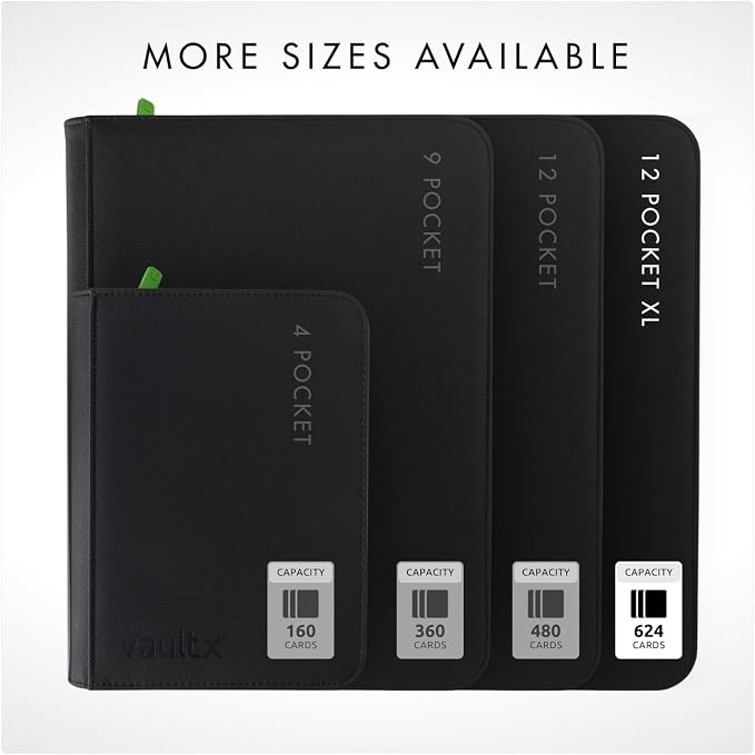 Vault X 12 XL Pocket Zip Binder, 624 Cards, Exo-Tec Material, 26 Side-Loading Pages (Black)