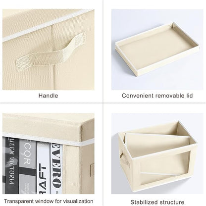 Homsorout Large Storage Baskets Bins with Lids - Stackable Cube Bins for Closet, 3 Pack Beige Windows Organizer Bins, Home Organizers and Storage for Clothes, CD, Towels