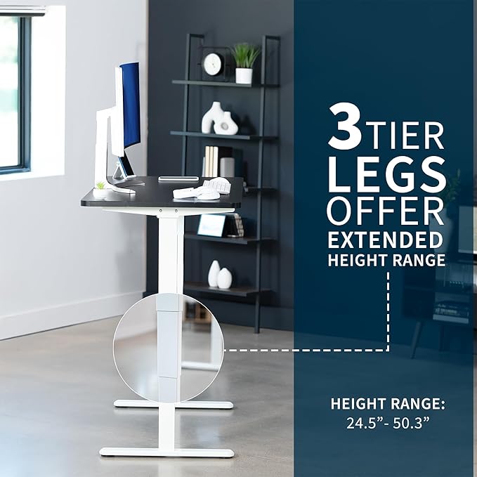 VIVO Electric 55 x 28 in Dual Motor Sit Stand Desk, Memory Height Adjustment, 2B Series, Black Top White Frame, DESK-KIT-2W55B