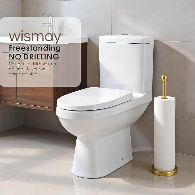 Toilet Paper Holder Stand for Max 5 Paper Rolls, Freestanding TP Holder, Roll Holder Storage, Stainless Steel - Gold