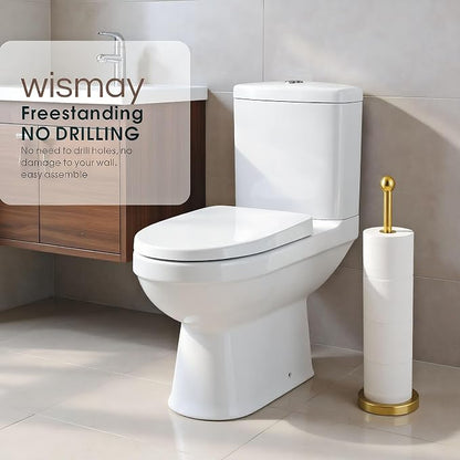 Toilet Paper Holder Stand for Max 5 Paper Rolls, Freestanding TP Holder, Roll Holder Storage, Stainless Steel - Gold