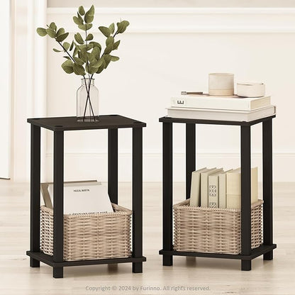 Furinno Simplistic Night Stand Set of 2, 2-Tier Small Nightstand with Open Shelf, Toolless Bedside Table, End Table, Side Table, for Bedroom, Closet, Dorm, Espresso
