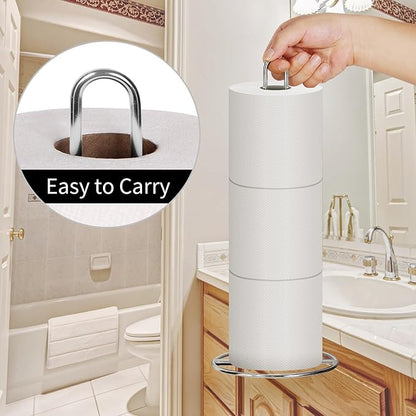 Toilet Paper Holder Stand, OBODING, Silver Freestanding Toilet Paper Holder for Storing 3 Rolls of Toilet Papers (Silver)