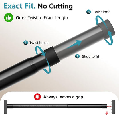 STARLATTA Heavy Duty Black Closet Rod: 17-84 Inch Stepless Adjustable Clothes Hanging Bar, 1.3" Diameter Metal Wardrobe Pole with Brackets, No-Cut, for Laundry & RV