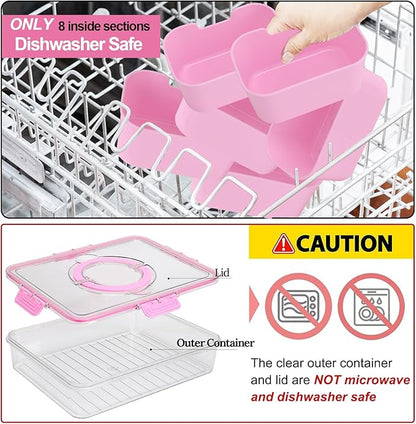 shopwithgreen Snackle Box Charcuterie Container, Divided Serving Tray with Lid and Handle for Party, Veggies, Fruits, Nuts, Food Tray Platter Snack Box Container for Entertaining, Picnic, Pink, 2pcs