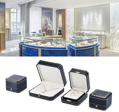 Oirlv Double Ring Box Royal Blue Ring Bearer Box for Engagement Wedding Jewelry Gift Case