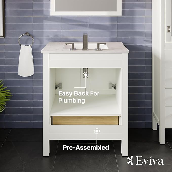 Eviva Aberdeen 30 in. White Single Sink Bath Vanity with Carrara Quartz Top and Undermount Porcelain Sink